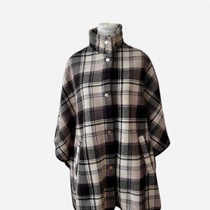 Plaid Women's Coat - Black and Cream